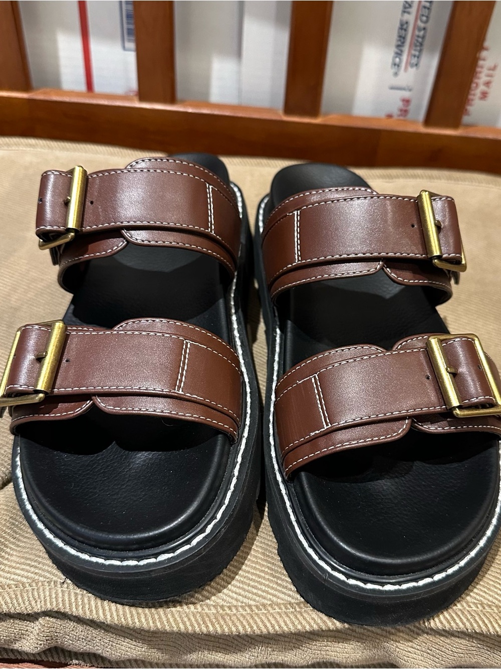 Princess Polly Men's Brown Double-Strap Buckle Sandals